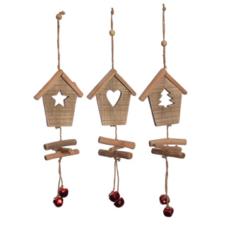 WOODEN HANGING BIRDHOUSE ORNAMENT H 40CM ASSORTED